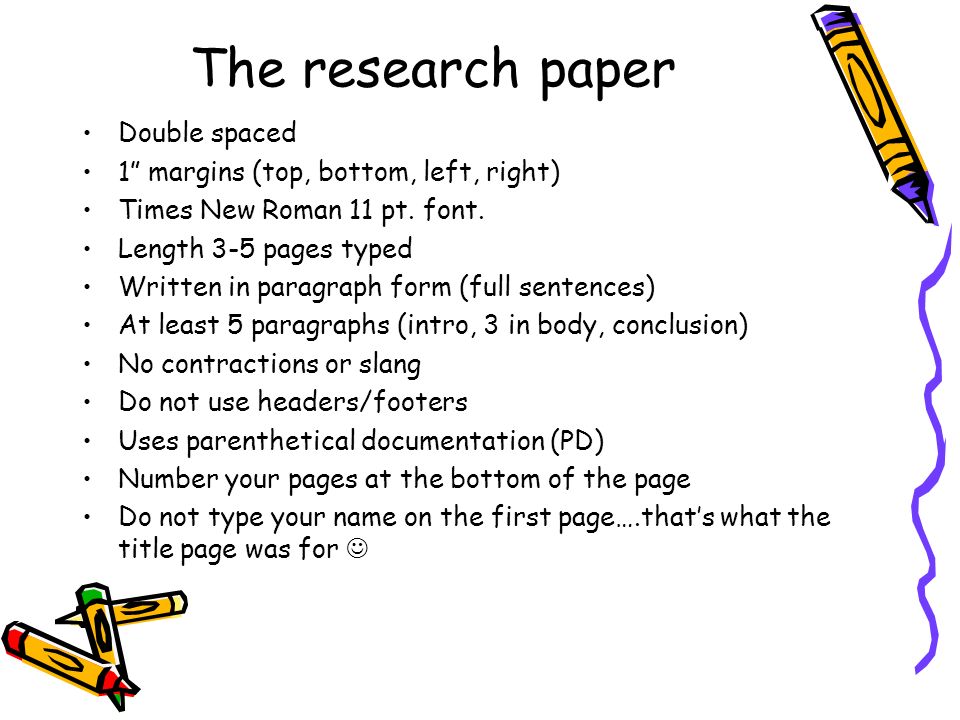 The research paper Double spaced 1 margins (top, bottom, left, right)