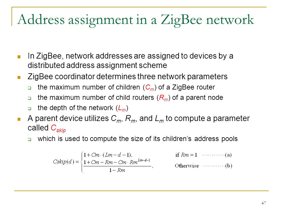 Address assignment in a ZigBee network