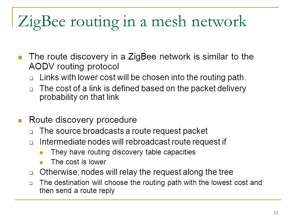 ZigBee routing in a mesh network