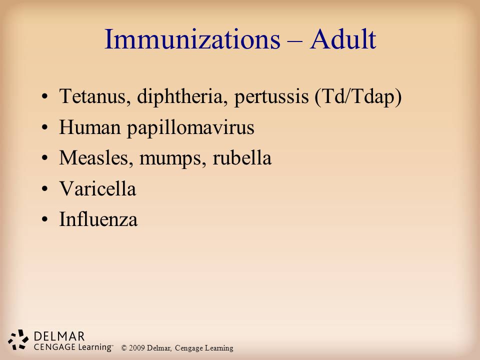 Immunizations – Adult Tetanus, diphtheria, pertussis (Td/Tdap)