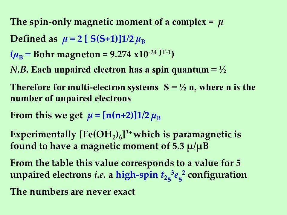 The spin-only magnetic moment of a complex = µ