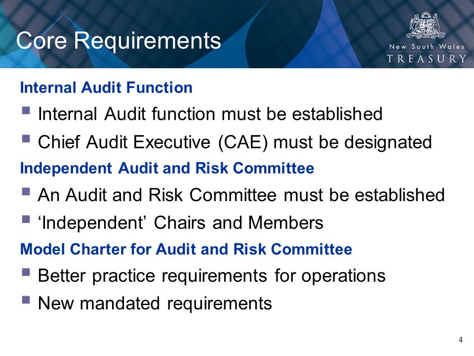 Core Requirements Internal Audit function must be established