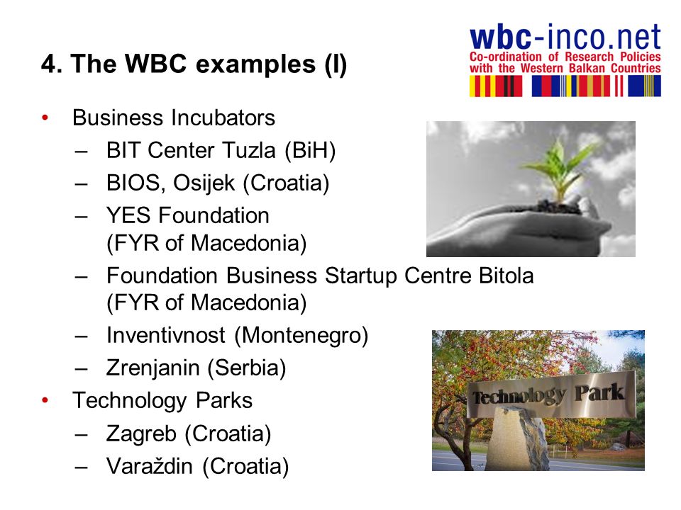 4. The WBC examples (I) Business Incubators BIT Center Tuzla (BiH)