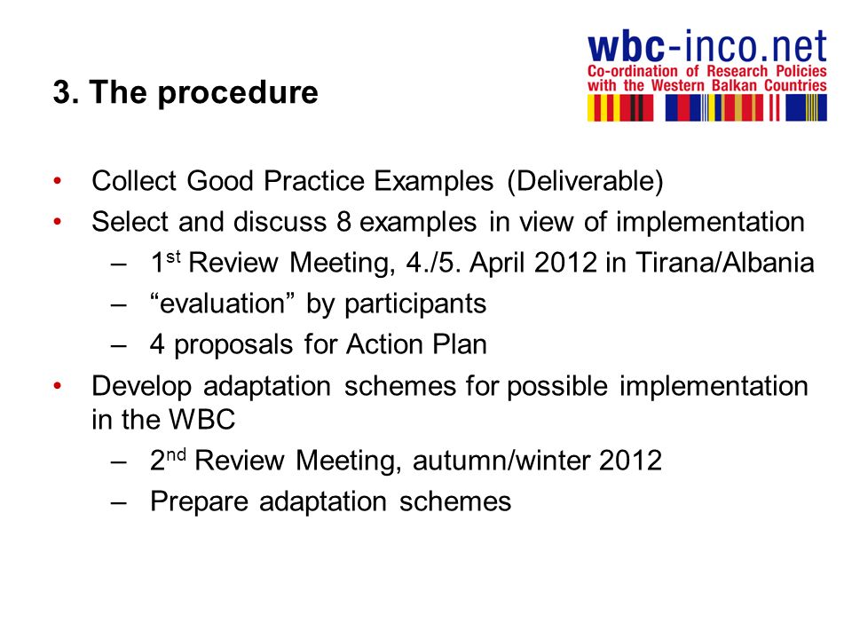 3. The procedure Collect Good Practice Examples (Deliverable)
