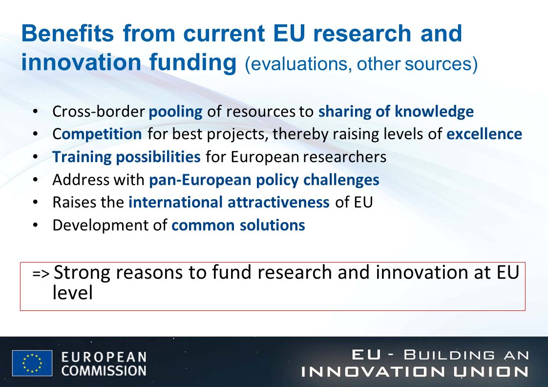 Benefits from current EU research and innovation funding (evaluations, other sources)