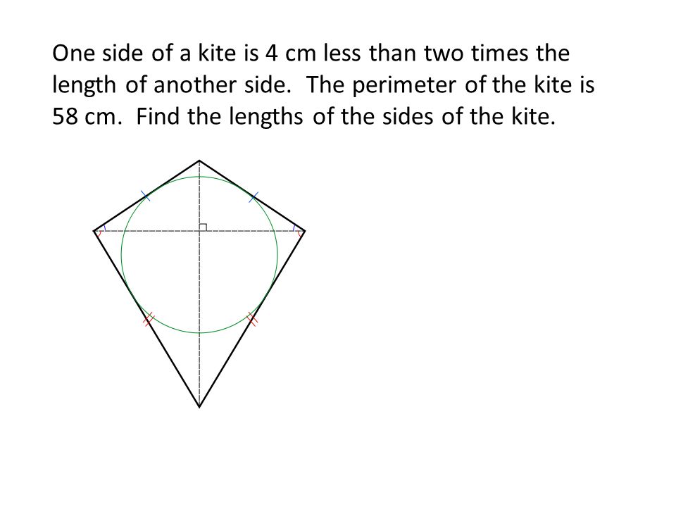 One side of a kite is 4 cm less than two times the