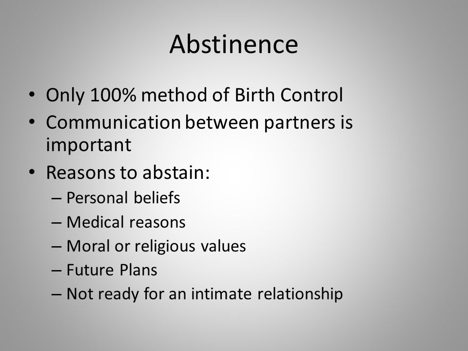 Abstinence Only 100% method of Birth Control