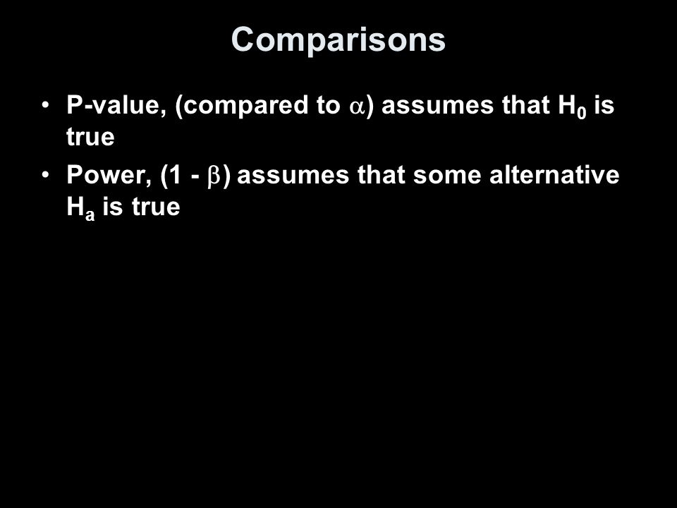 Comparisons P-value, (compared to ) assumes that H0 is true