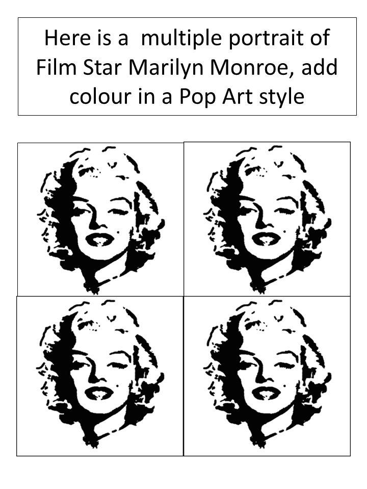 Here is a multiple portrait of Film Star Marilyn Monroe, add colour in a Pop Art style