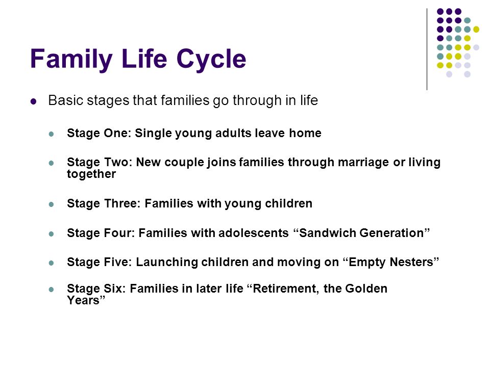Family Life Cycle Basic stages that families go through in life