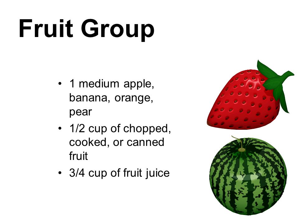 Fruit Group 1 medium apple, banana, orange, pear