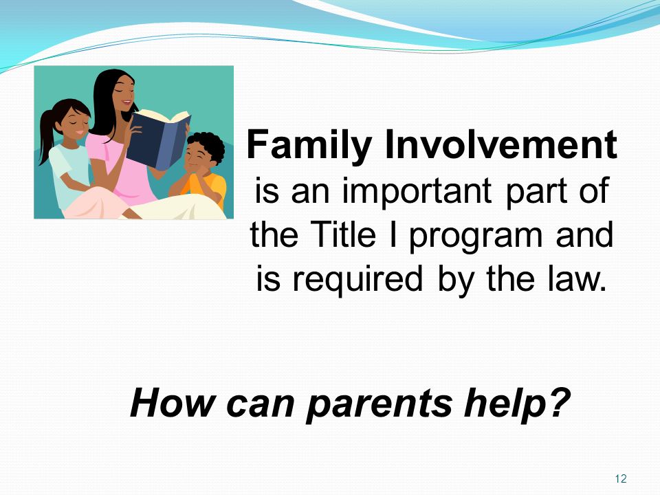 Family Involvement is an important part of the Title I program and is required by the law.
