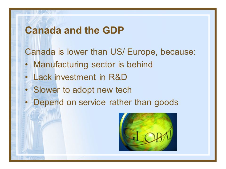 Canada and the GDP Canada is lower than US/ Europe, because: