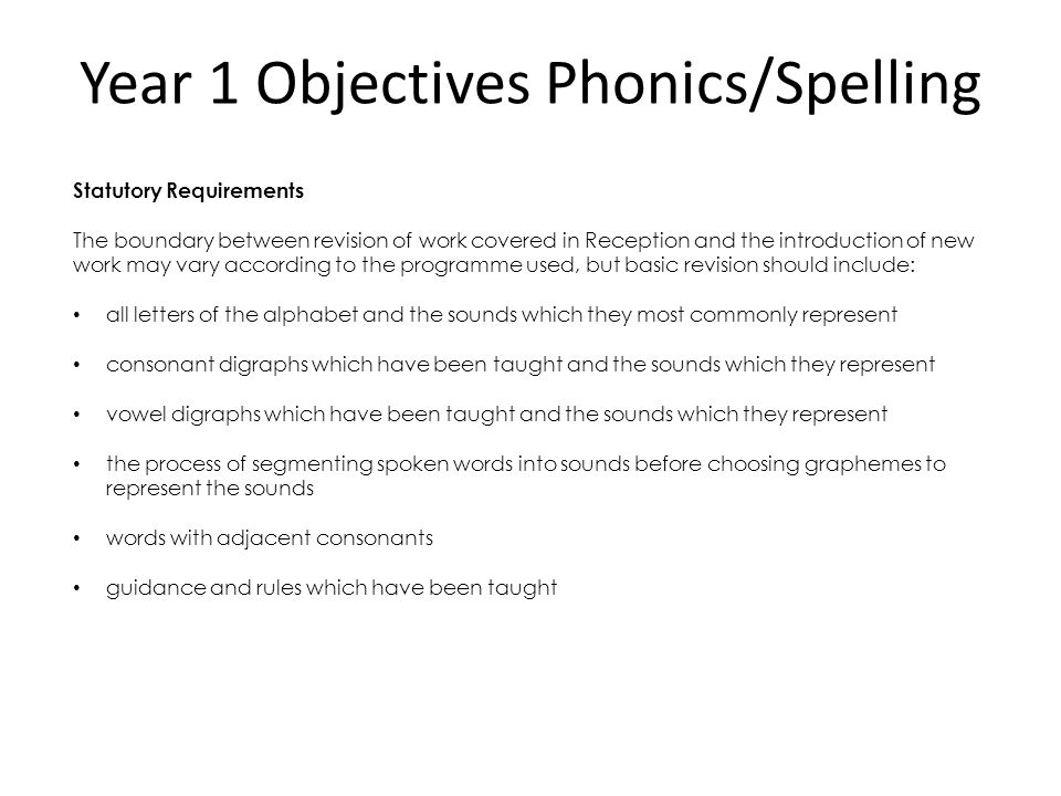 Year 1 Objectives Phonics/Spelling