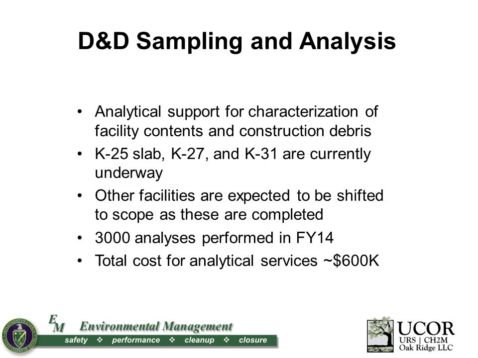 D&D Sampling and Analysis