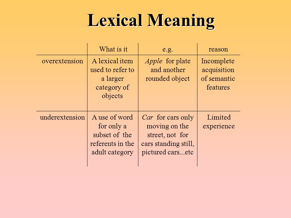 Lexical Meaning reason e.g. What is it.