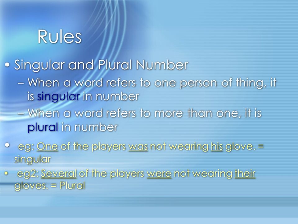 Rules Singular and Plural Number