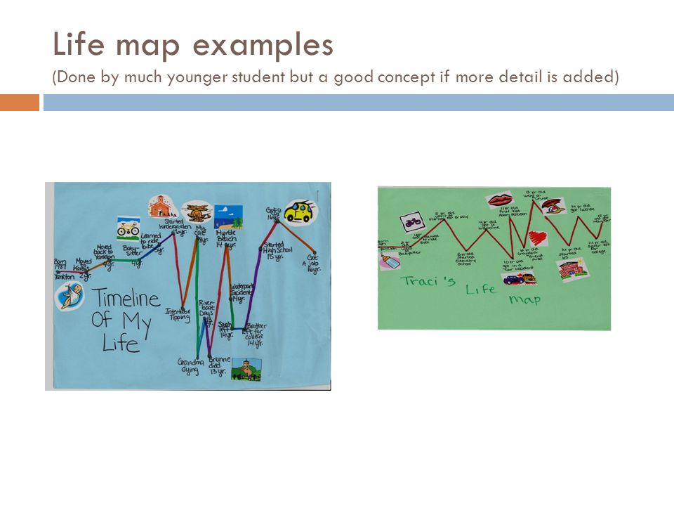 Life map examples (Done by much younger student but a good concept if more detail is added)