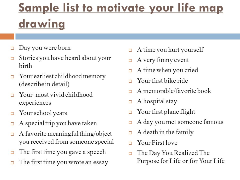 Sample list to motivate your life map drawing