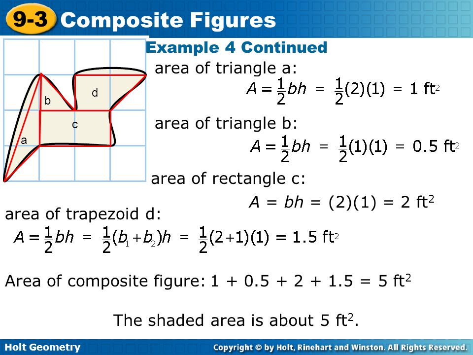 Area of composite figure: = 5 ft2