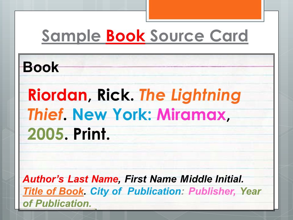 Sample Book Source Card