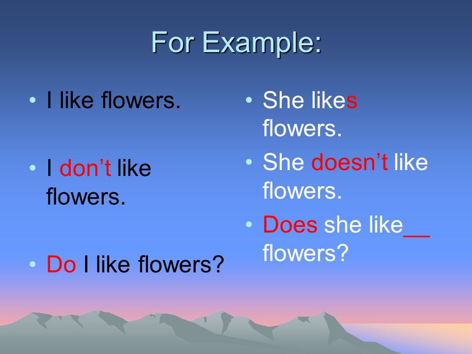 For Example: I like flowers. I don’t like flowers. Do I like flowers
