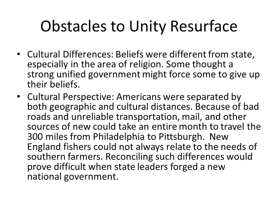 Obstacles to Unity Resurface