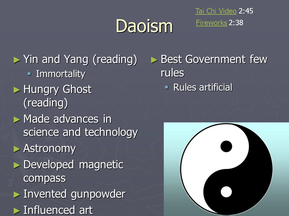 Daoism Yin and Yang (reading) Hungry Ghost (reading)