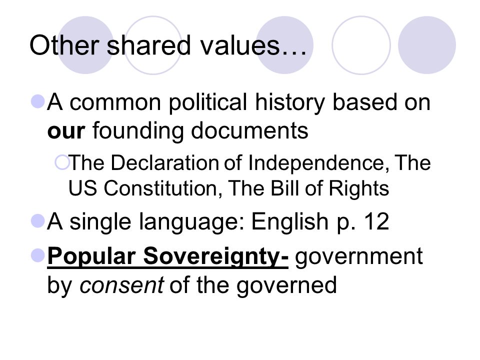 Other shared values… A common political history based on our founding documents.