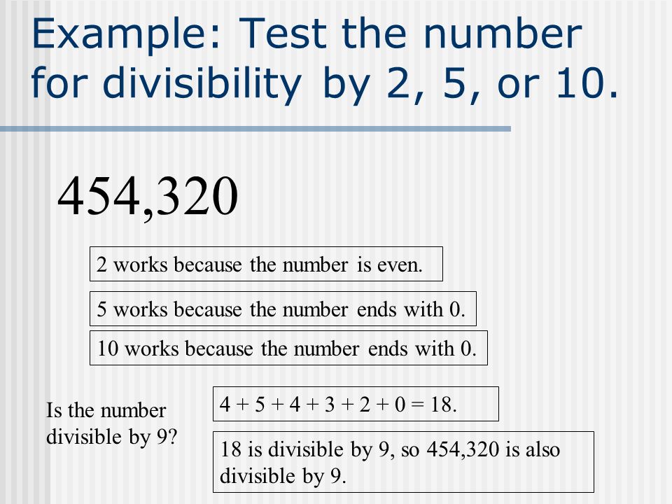 Example: Test the number for divisibility by 2, 5, or 10.
