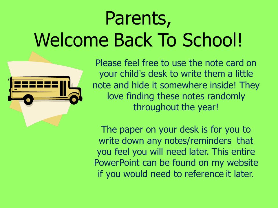 Parents, Welcome Back To School!