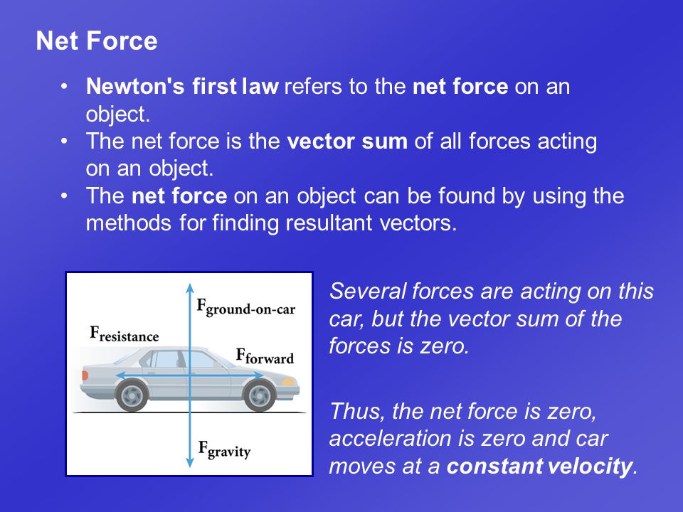 Net Force Newton s first law refers to the net force on an object.