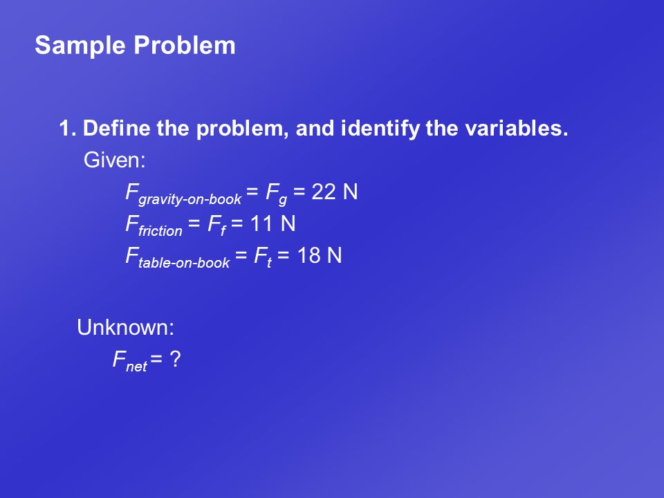 Sample Problem 1. Define the problem, and identify the variables.