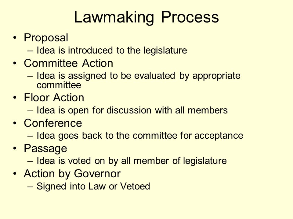 Lawmaking Process Proposal Committee Action Floor Action Conference