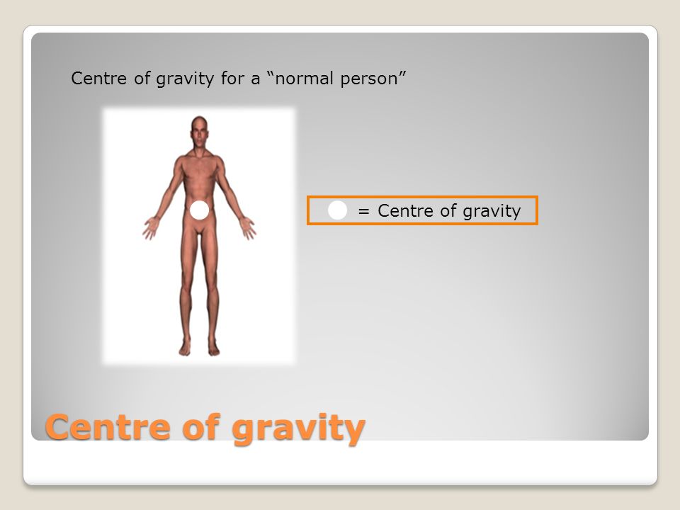Centre of gravity Centre of gravity for a normal person