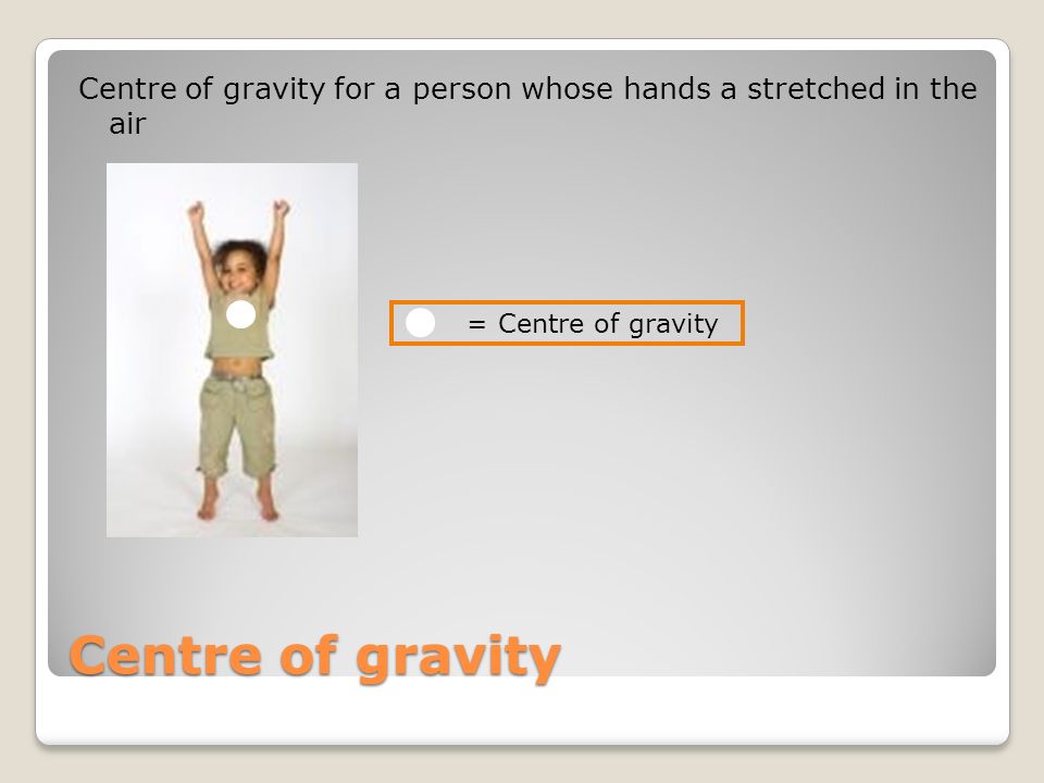 Centre of gravity for a person whose hands a stretched in the air