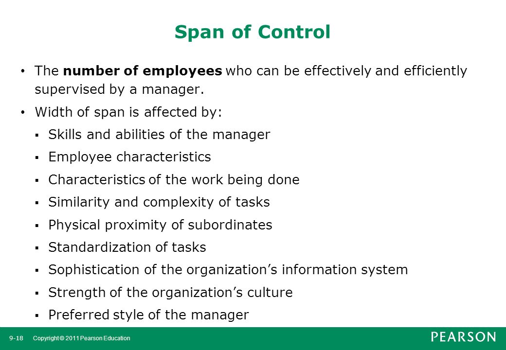 Span of Control The number of employees who can be effectively and efficiently supervised by a manager.