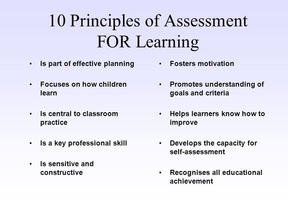 10 Principles of Assessment FOR Learning