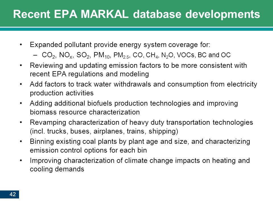 Recent EPA MARKAL database developments