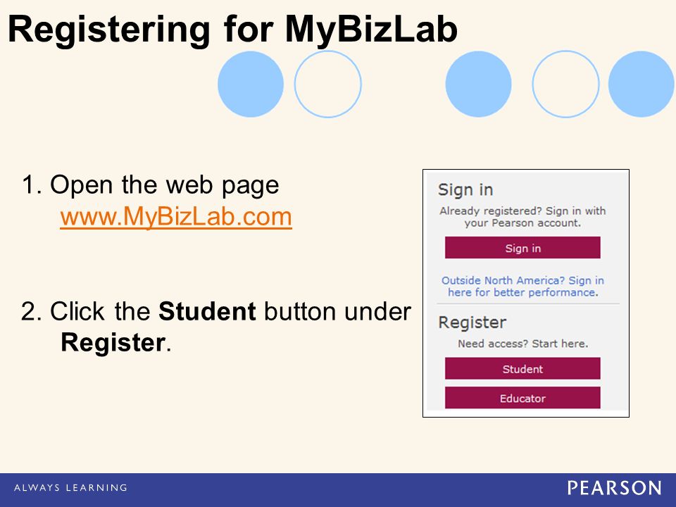 Registering for MyBizLab