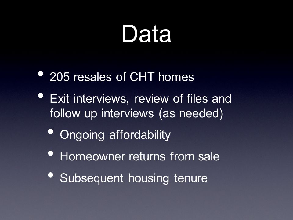 Data 205 resales of CHT homes