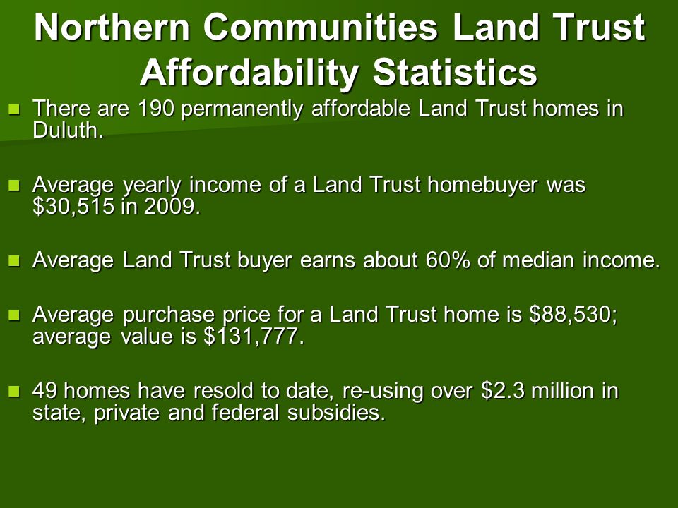 Northern Communities Land Trust Affordability Statistics