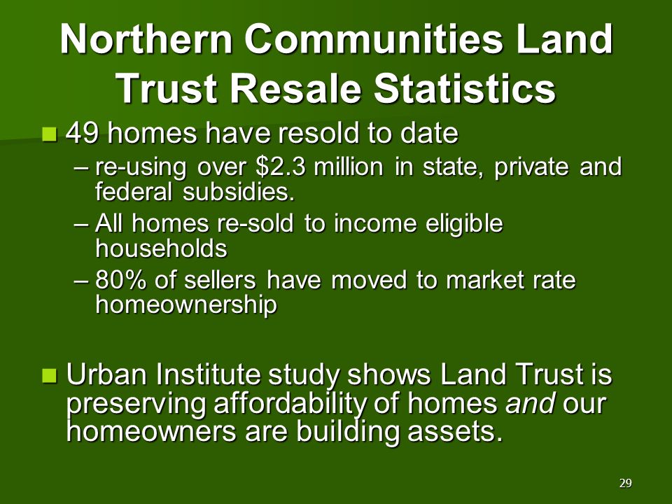 Northern Communities Land Trust Resale Statistics
