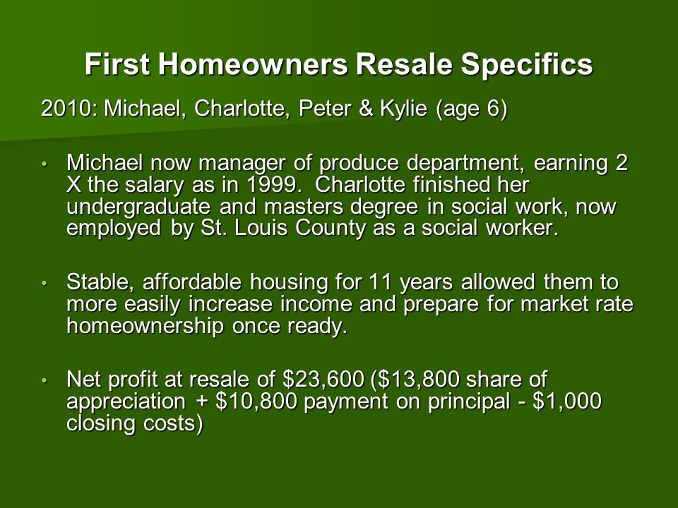 First Homeowners Resale Specifics