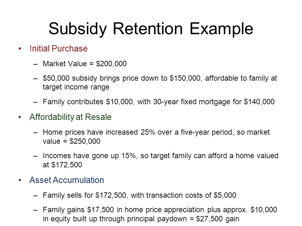 Subsidy Retention Example
