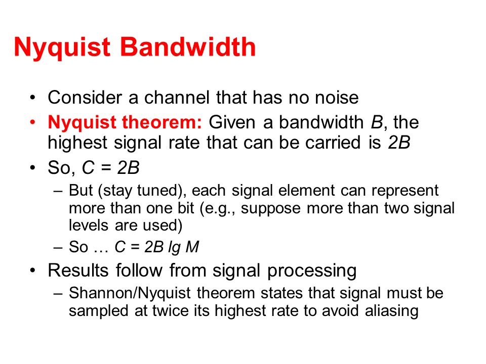 Nyquist Bandwidth Consider a channel that has no noise