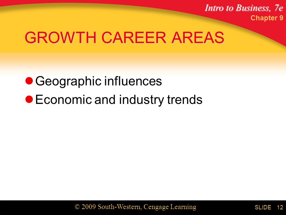 GROWTH CAREER AREAS Geographic influences Economic and industry trends
