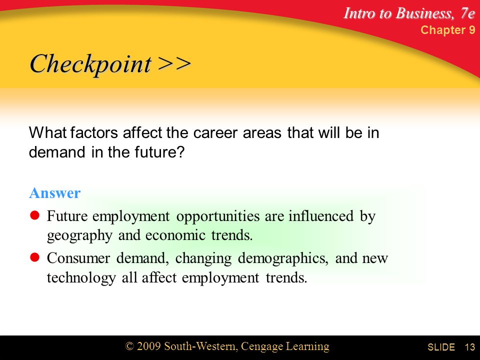 Chapter 9 Checkpoint >> What factors affect the career areas that will be in demand in the future