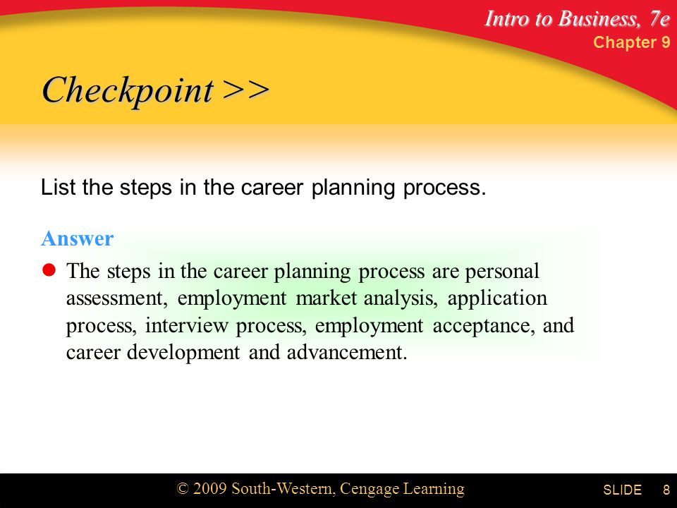 Checkpoint >> List the steps in the career planning process.
