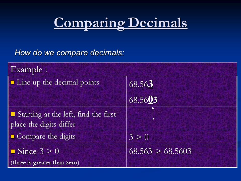 How do we compare decimals: